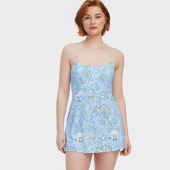 Roller Rabbit Dresses & Skirts - Open Box - Roller Rabbit - Women's Floral Vines Zip-Front Mini Ten Blue